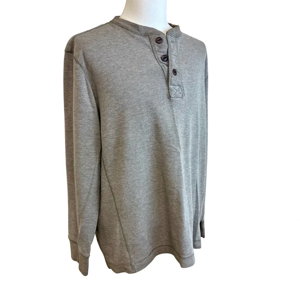 EDDIE BAUER Mens Long Sleeve Thermal‎ Henley Shirt Sz XL Gray Waffle Knit Casual